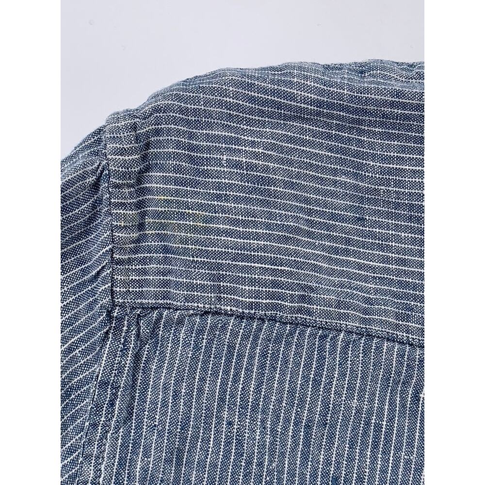 EVERLANE Men's Blue-White Micro Striped Linen Button-Up Short Sleeve Shirt SZ M - Picture 6 of 11